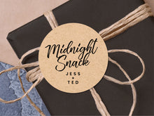 Load image into Gallery viewer, Custom &quot;Midnight snack&quot; wedding stickers with a calligraphy font modern design