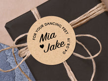 Load image into Gallery viewer, Custom &quot;dancing feet&quot; wedding stickers with a calligraphy font modern design