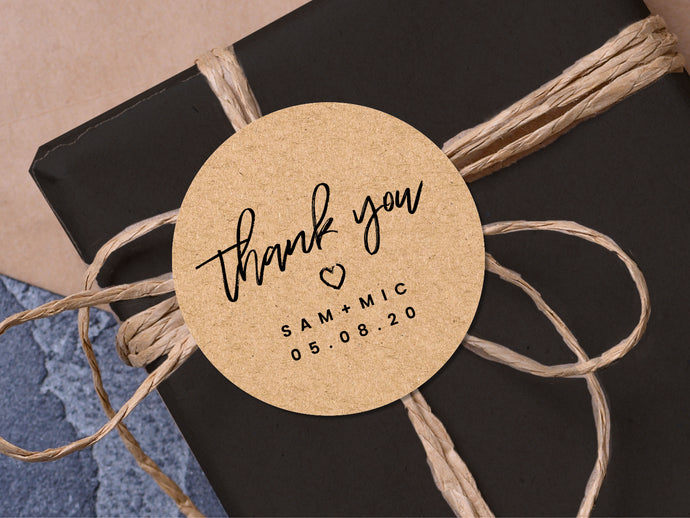 Custom wedding stickers with a calligraphy font and modern design