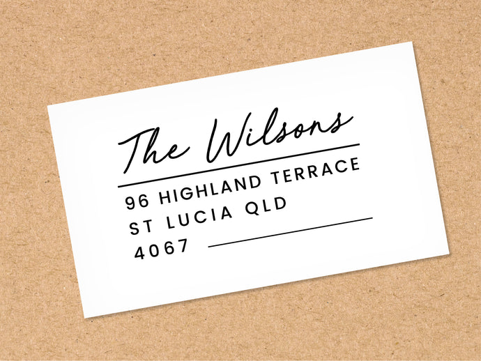 Custom address stickers with a calligraphy font and modern design