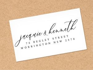 Custom address stickers with a calligraphy font and modern design