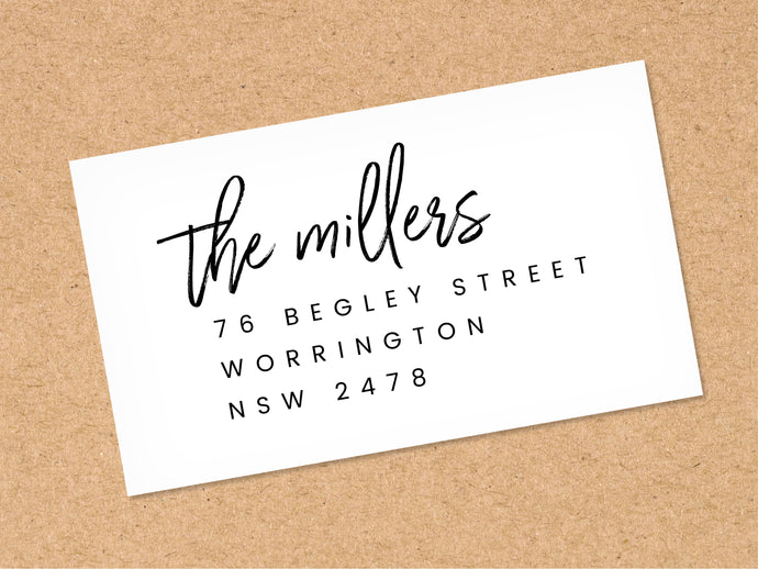 Custom address stickers with a calligraphy font and modern design