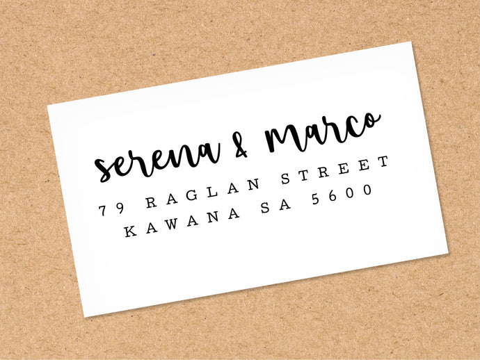 Custom address stickers with a calligraphy font and modern design