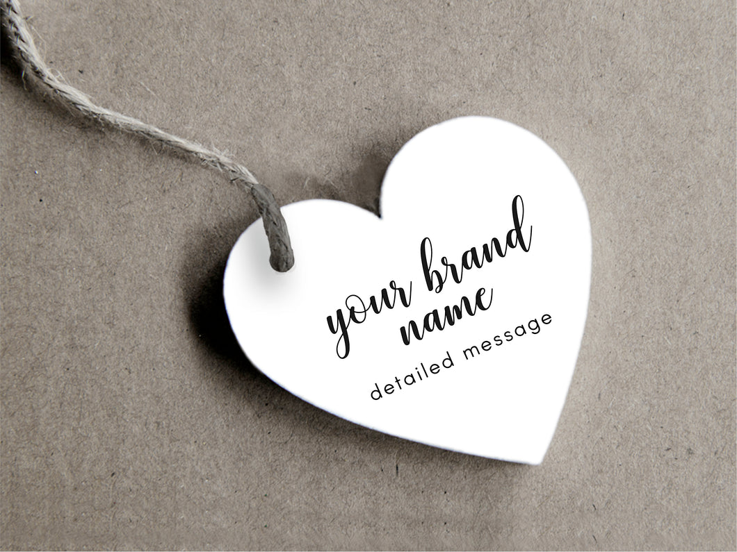 Custom heart-shaped brand swing tags for your products