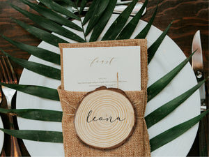 Wood slice coaster with personalised individual name