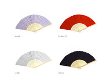 Load image into Gallery viewer, Silk Folding Fan for your event favour with personalised kraft tag