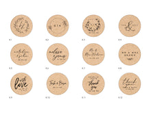 Load image into Gallery viewer, Wooden tag wedding place card with wedding logo