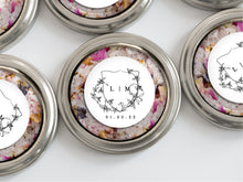 Load image into Gallery viewer, Silver tins with see through window for your wedding, party or event with custom message