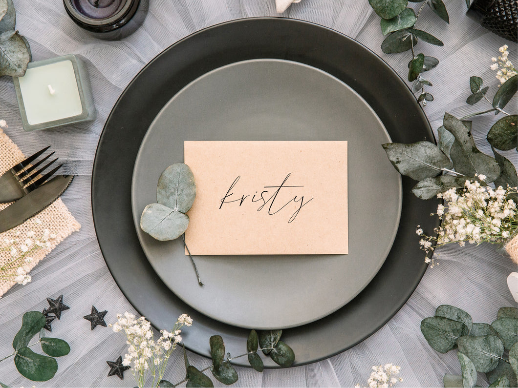 Kraft brown or white place card with personalised individual name