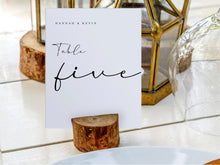 Load image into Gallery viewer, Custom wedding table Number card and wooden holder set