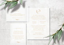 Load image into Gallery viewer, Clear acrylic with foil, classic wedding invitation design with modern calligraphy
