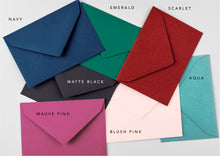 Load image into Gallery viewer, Navy blue modern letterpress wedding invitation design