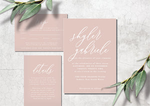 Rose gold acrylic classic wedding invitation design with modern calligraphy