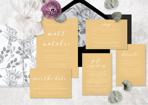 Gold acrylic classic wedding invitation design with modern calligraphy