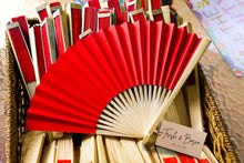 Load image into Gallery viewer, Silk Folding Fan for your event favour with personalised kraft tag